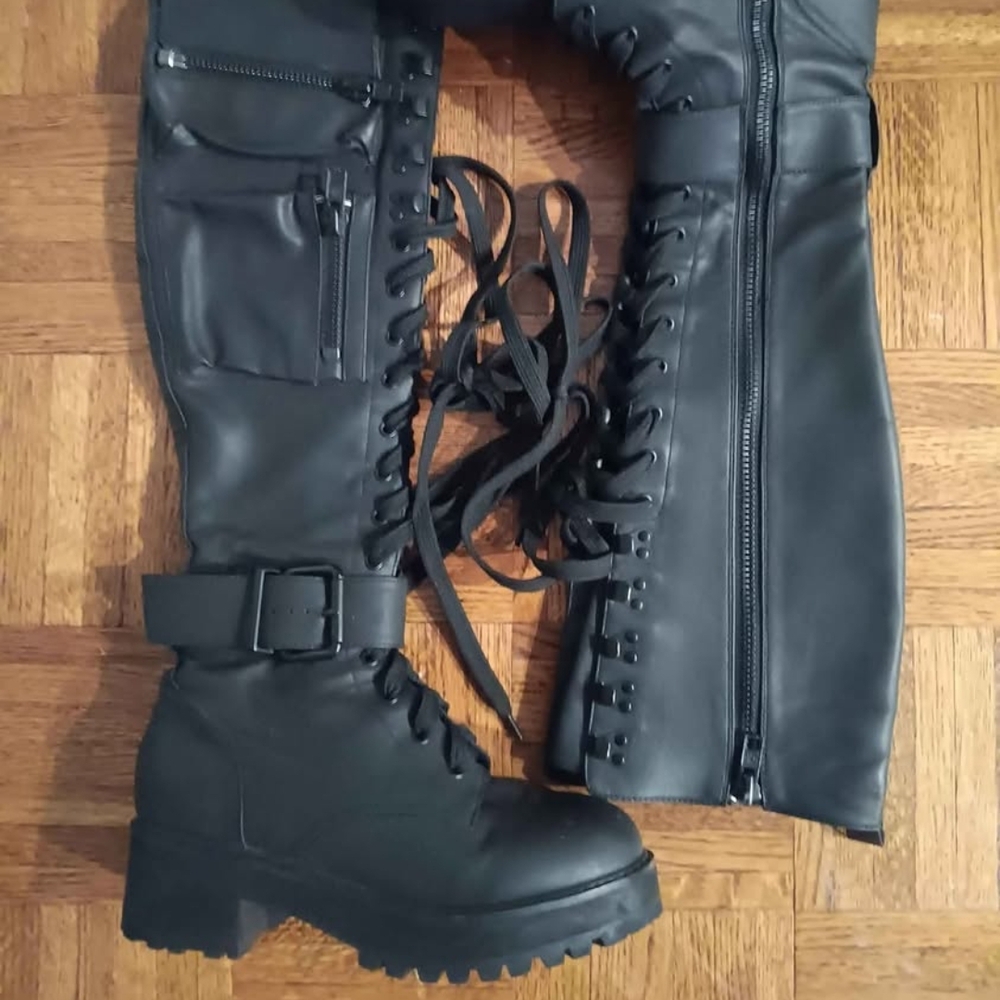 Dolls Kill Black Combat Boots with Lug Sole